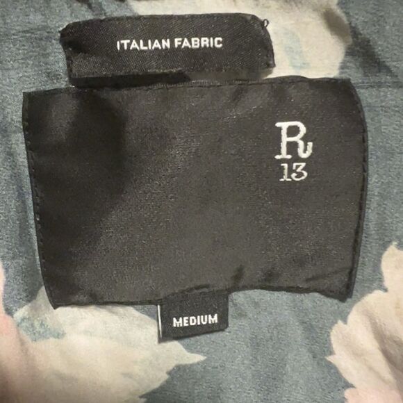 R13 Silk Smoking Robe With Piping Black Floral Leopard Print Size M Tie Belt - Picture 13 of 16